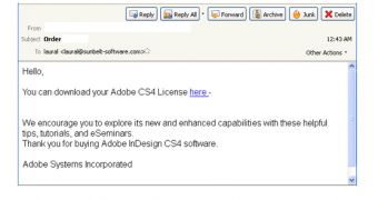 Bogus Adobe InDesign CS4 license notification