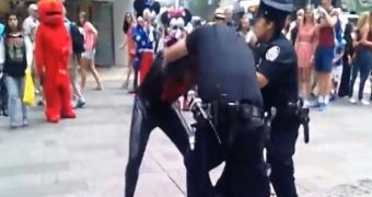 Elmo witnesses Spider-Man getting arrested in New York's Times Square