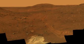 Image showing the terrain surrounding the location called "Troy," where Spirit became embedded in soft soil during the spring of 2009