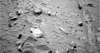 A portion of Troy, the patch of loose Martian soil that trapped Spirit back in May, 2009