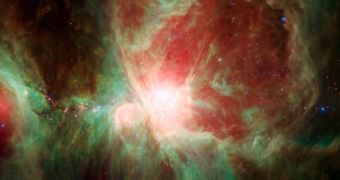 This is Spitzer's latest image of the Orion Nebula