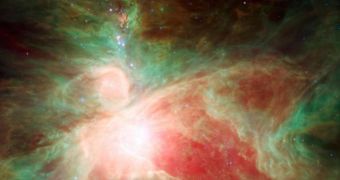 This is the latest image produced by the Spitzer Space Telescope, which is centered on the Orion Nebula