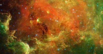 This infrared image of the North American Nebula does not show the trademark shape that made it famous during visible-light studies