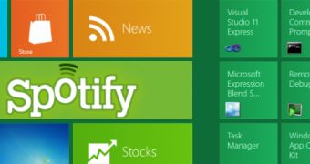 The preview version of Spotify works on Windows 8 Developer Preview