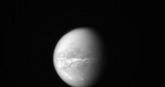 NASA's Cassini spacecraft obtained this raw image of Saturn's moon Titan on Oct. 18, 2010
