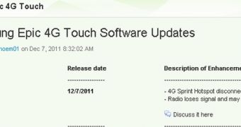 Samsung Epic 4G software update change log
