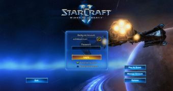 The login screen from StarCraft II