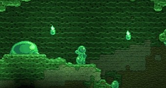 The Slime Caves biome in Starbound looks adequately slimy