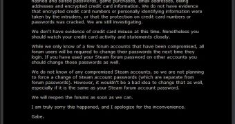 Valve's statement about the Steam hack