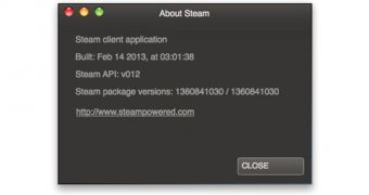 Steam for Mac "about" screen