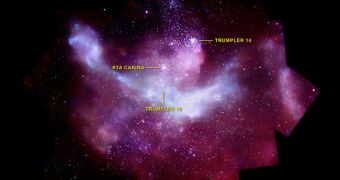 This Chandra image shows the Carina Nebula in X-ray wavelengths