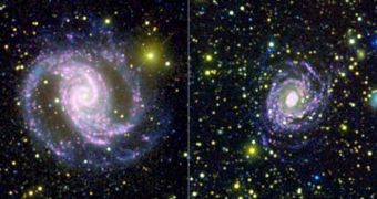 Images from NASA's Galaxy Evolution Explorer spacecraft and the Cerro Tololo International Observatory in Chile