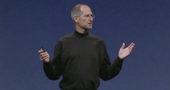 Apple CEO, Steve Jobs delivering one of his iconic keynote presentations