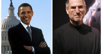 United States President, Barack Obama; Apple Chief Executive Officer, Steve Jobs (collage)