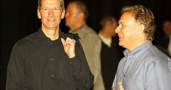Apple chief operating officer Timothy Cook (left) with Apple's top marketing executive, Philip Schiller