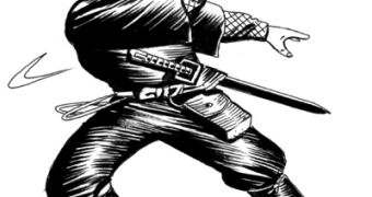 An artist's interpretation of a ninja throwing shuriken