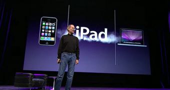 Steve Jobs unveiling the iPad at a special Apple event in March, 2010