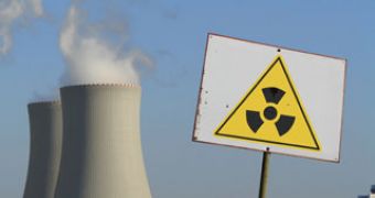 Sign warning about concentrated emission of radiation near a nuclear power plant