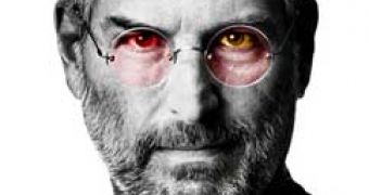 Steve Jobs picture (by Albert Watson) modified to make the CEO look like a hypnotizer