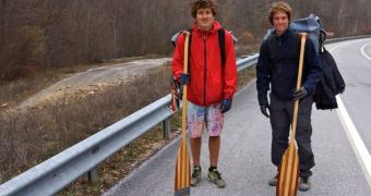 Nathan Wilkins and James Warner-Smith travelling across Europe in a canoe