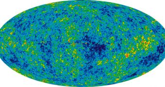 These are the Cosmic Microwave Background temperature fluctuations from the 7-year Wilkinson Microwave Anisotropy Probe data