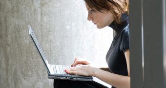 Female student using a laptop computer