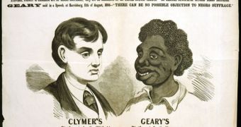One of a series of racist posters attacking Radical Republican exponents of black suffrage, issued during the 1866 Pennsylvania governmental race