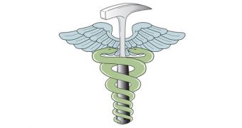 This image of the Caduceus, a century-old symbol of medicine, merged with a rock hammer, the traditional symbol of geology, illustrates the research by scientists at ASU and NASA