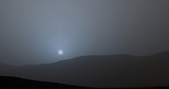 View of a blue sunset on Mars