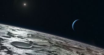 Artist's rendition of the surface of Neptune's largest moon, Triton
