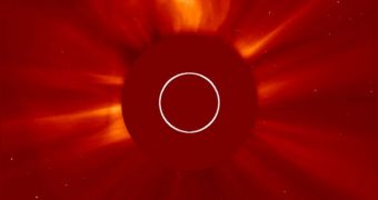 This SOHO image shows the June 21 solar flare and related CME