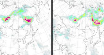 Aerosol concentrations above Russia, between July 30 and August 2, 2012. Click for higher resolution