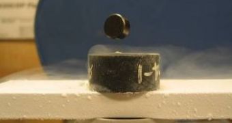 Magnet levitating over a superconducting material