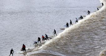 Surfers took to River Severn to ride the waves