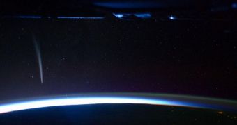 This is comet Lovejoy, as seen from the ISS