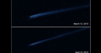Hubble finds that a bizarre X-shaped intruder is linked to an unseen asteroid collision