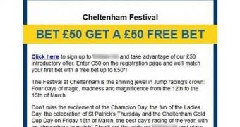 Cheltenham Festival spam (click to see full)