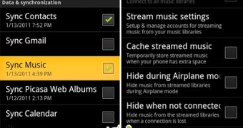 The sync and streaming options in the upcoming Android music app