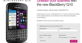 BlackBerry Q10 registration page