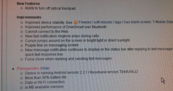 T-mobile Sidekick 4G software update changelog