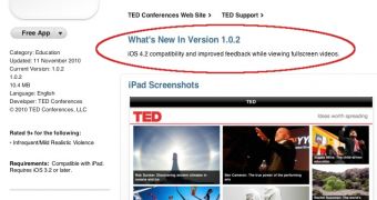 TED adds support for iOS 4.2