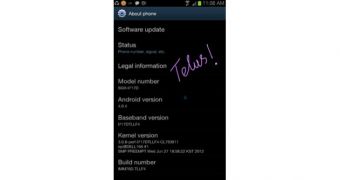 TELUS Galaxy Note About phone (screenshot)