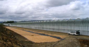 A denitrifying bioreactor in New Zealand; it treats effluent from greenhouse-grown tomatoes