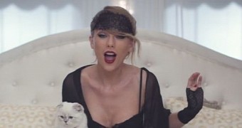 Taylor Swift’s cat Olivia makes a cameo at the beginning of the “Blank Space” video