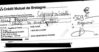 A bank check allegedly leaked from the Syrian military