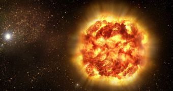 This is a rendition of how a supernova looks like as it begins to explode