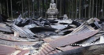 Remains of a Buddhist temple torched by Muslim rioters in in Ramu, Bangladesh, this Sunday