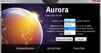 The channel switcher in Firefox 5 Aurora