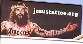 Jesus has tattoos on new billboard