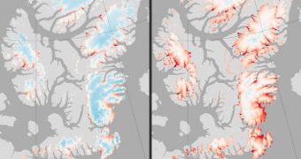 This image shows ice loss in the Canadian Arctic Archipelago
